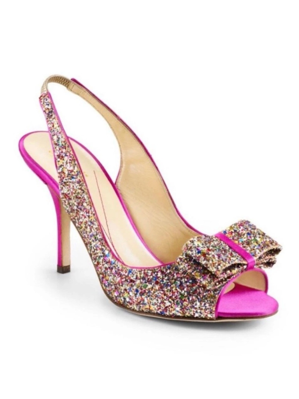 Kate Spade Pink Glitter Bow Slingback Heels
